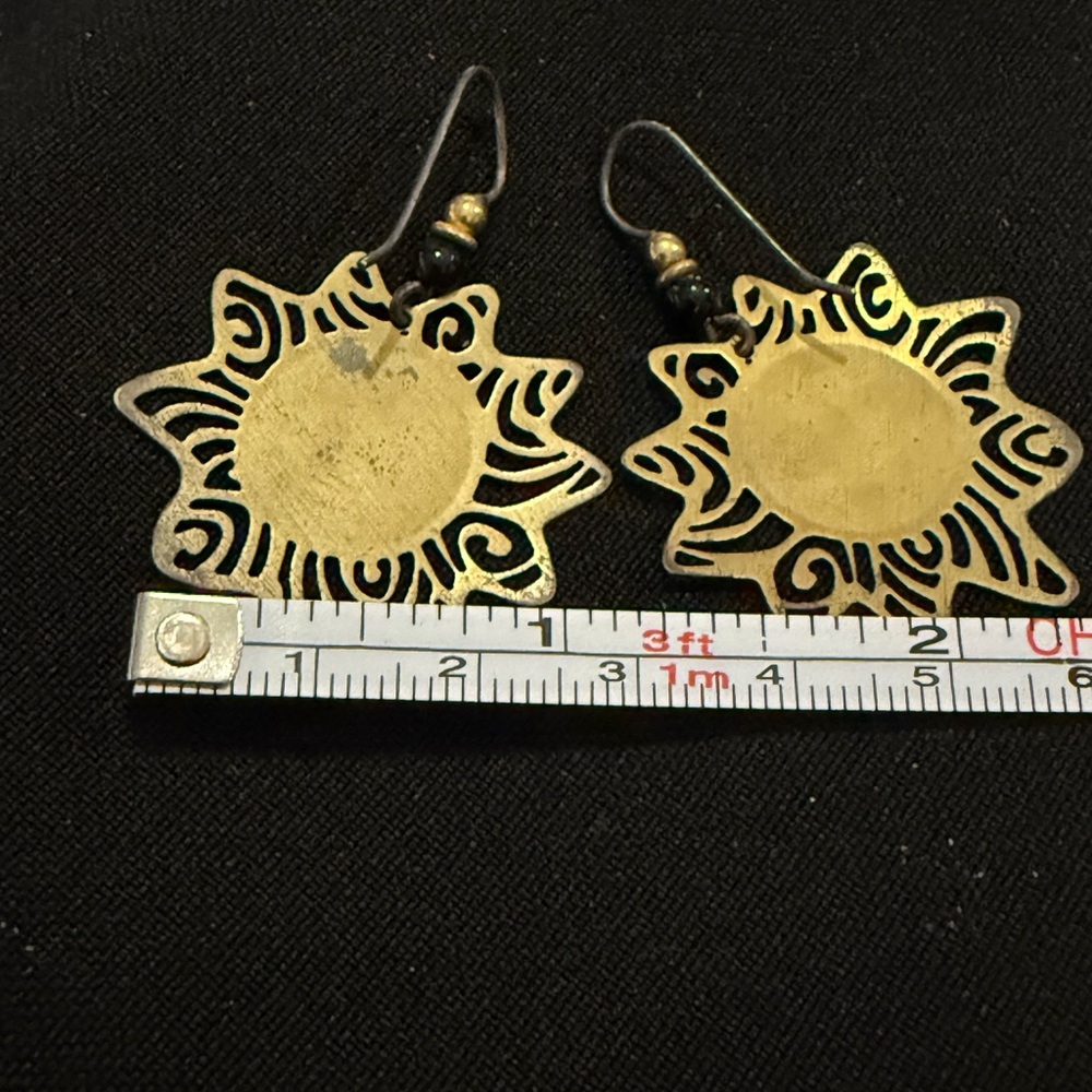 Gold-Tone Celestial Sun Face Dangle Earrings Metal - image 3